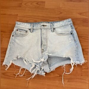 GRLFRND Light Blue Frayed Jean Shorts